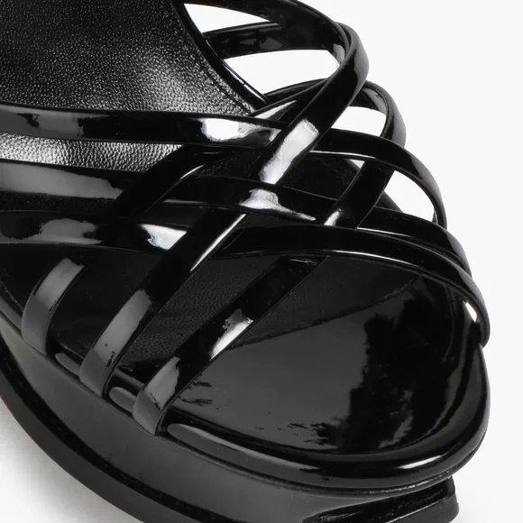 Saint Laurent Black Patent Platform Cage Sandals - Picture 2 of 8